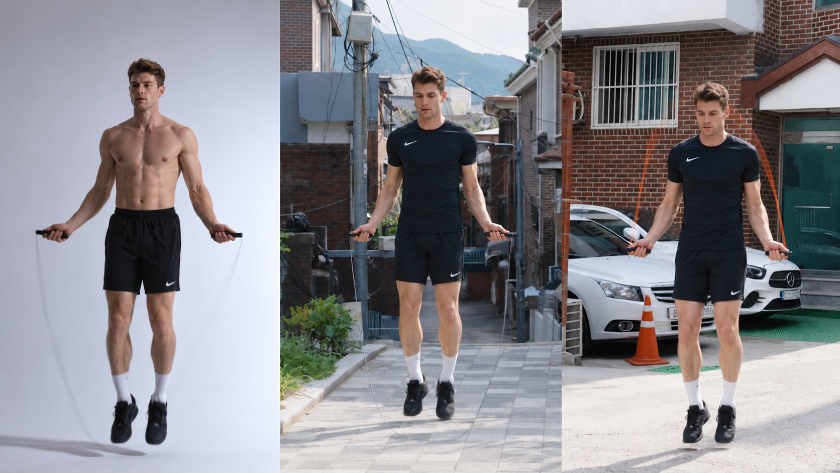Three jump rope sessions showing RAYNOLSE learning over time